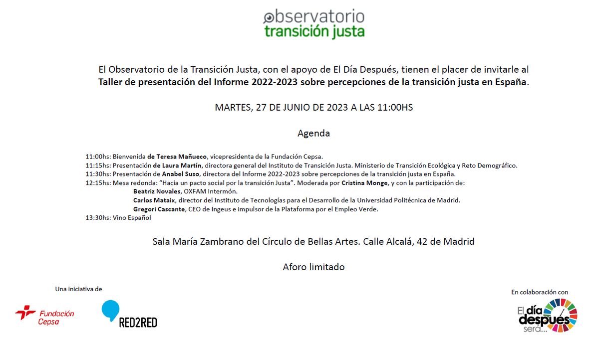 Presentación del segundo informe del Observatorio de Transición Justa, en torno a la percepción de la población española sobre el proceso de transición energética y ecológica
